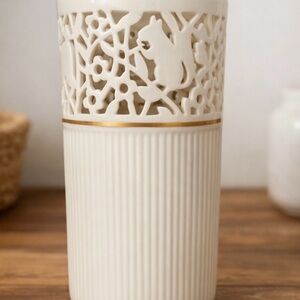 Elegant Cream Lenox Vase with Gold Accent and Woodland Animals